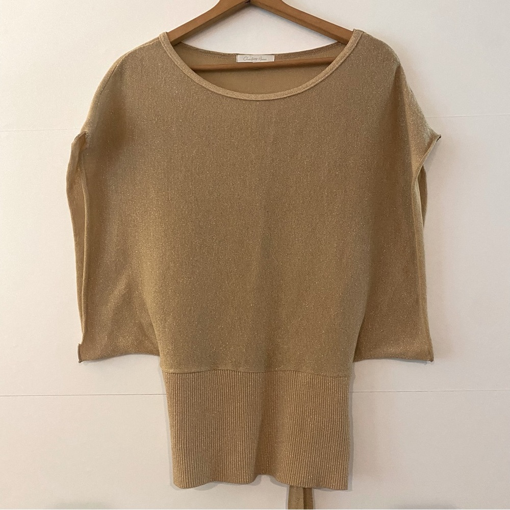 Charlotte Russe Tan and Gold Batwing Knit Top